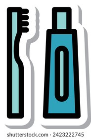 Sticker single item icons for things you need for disaster prevention: toothbrush, toothpaste