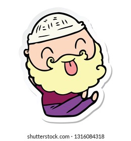 sticker of a sitting man with beard sticking out tongue