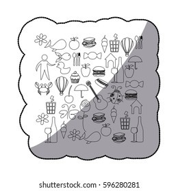 sticker sketch contour set elements daily life icon vector illustration