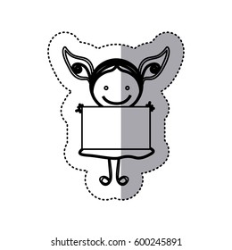 sticker sketch silhouette caricature girl with dress and placard vector illustration