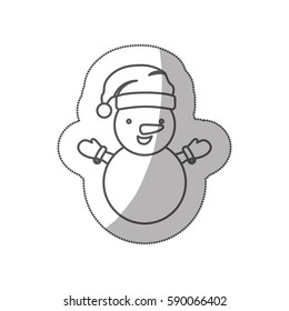 sticker sketch silhouette cartoon snowman christmas design vector illustration