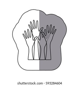 sticker sketch silhouette set hands raised icon vector illustration
