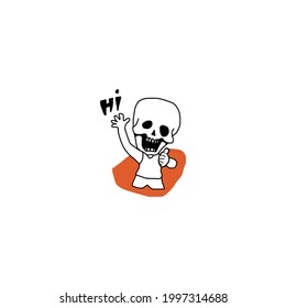 sticker skull character hi hello cute