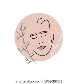Aufkleber des schlafenden jungen Mannes. Grafische Illustration von gut aussehenden Gesichtern und Ästen. Relax Traum Rest männliche Umriss Konzept. Vektor eps10
