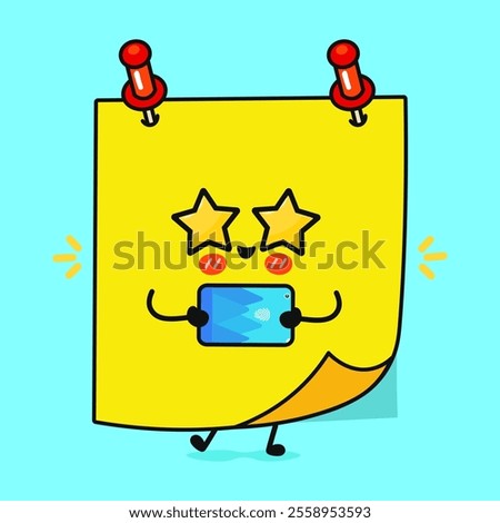 Sticker with smartphone character. Vector hand drawn cartoon kawaii character illustration icon. Isolated on blue background. Happy Posted notes character concept