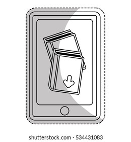 Sticker of smartphone device with ebook icon over white background. electronic book design. vector illustration