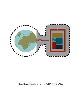 sticker smartphone global hosting database vector illustration