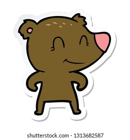 pegatina de una caricatura de oso sonriente