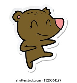 sticker of a smiling dancing bear cartoon