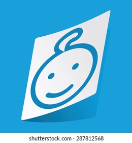 Sticker with smiling kid icon, isolated on blue