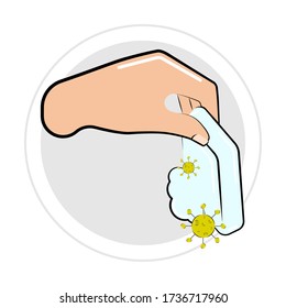 Sticker of soap bar icon with virus in a hand - Vector