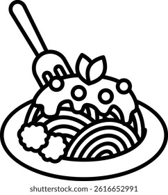 sticker of spaghetti on plate with cartoon style