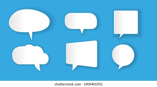Sticker speech bubbles with shadow in the style of paper cut. Vector illustration.
