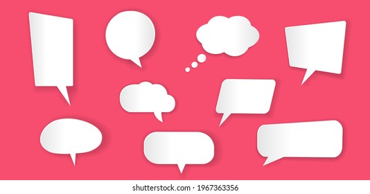 Sticker speech bubbles with shadow in the style of paper cut. Vector illustration.