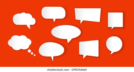 Sticker speech bubbles with shadow in the style of paper cut. Vector illustration.