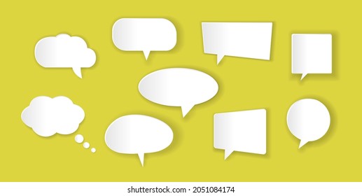 Sticker speech bubbles with shadow in the style of paper cut. Vector illustration.
