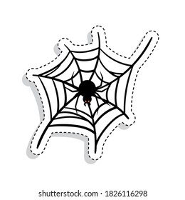 Sticker of a spider over a spiderweb. Halloween season icon - Vector