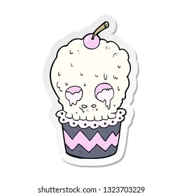sticker of a spooky skull cupcake cartoon