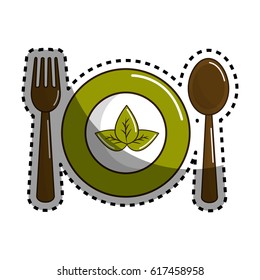 sticker spoon, fork and plate with leaves