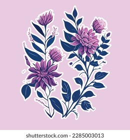 Sticker Spring Flowers Indigo color with background