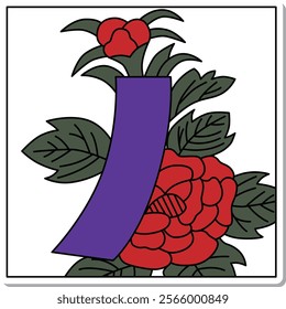 Sticker Square Hanafuda Minazuki Peony Blue Short June Peony Blue Short