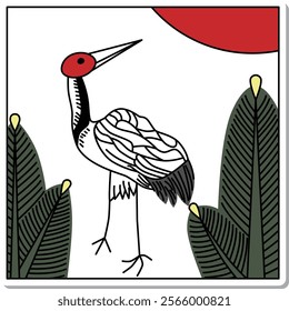 Sticker square hanafuda Mutsuki pine crane January pine and crane