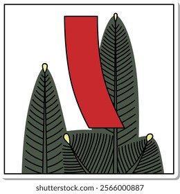 Sticker square Hanafuda Mutsuki pine red short January pine and red short