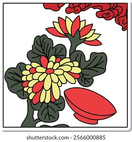 Sticker square Hanafuda Nagatsuki chrysanthemum cup September chrysanthemum and cup