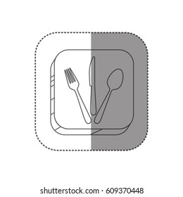 sticker square silhouette button with contour cutlery set vector illustration