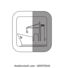 sticker square silhouette button with contour cargo ship vector illustration