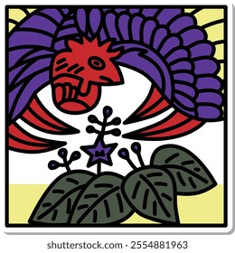 Sticker square simple Hanafuda December paulownia phoenix December paulownia and phoenix