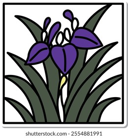 Sticker square simple hanafuda iris, Moriwa, Satsuki, May, iris dregs