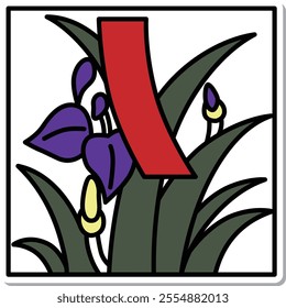 Sticker square simple Hanafuda iris, Moriwa, Satsuki, red short, May, irises and red short