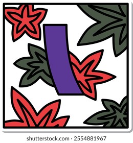 Sticker Square Simple Hanafuda Kannazuki Autumn Leaves Blue Short October Autumn Leaves Blue Short