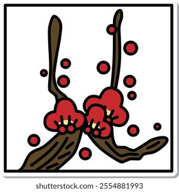 Sticker square simple hanafuda Kisaragi plum February plum dregs