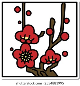 Sticker square simple hanafuda Kisaragi plum February plum dregs