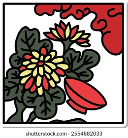 Sticker square simple hanafuda Nagatsuki chrysanthemum cup September chrysanthemum and cup