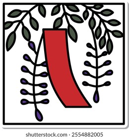 Sticker square simple hanafuda Uzuki wisteria red short April wisteria red short