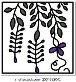 Sticker square simple hanafuda Uzuki wisteria April wisteria scum