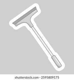Sticker with squeegee cleaning tool with long handle for window washing, vector