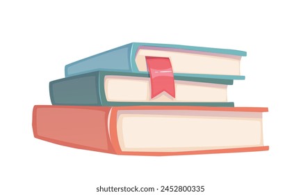 Sticker with stack of books. Hand drawn colorful icon with bunch of textbooks. Reading and love of literature. Education and learning. Cartoon flat vector illustration isolated on white background