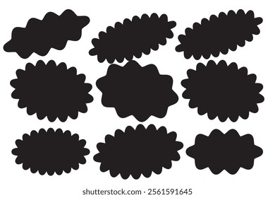 Sticker star burst, promo badge round shape, price tag circle, sale label icon, black sun, new discount set isolated on white background. Advertising vector illustration