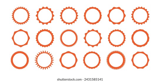 Sticker star shape, starburst round badge, price sale icon outline design, red sun tag label isolated on white background. Simple vector illustration 