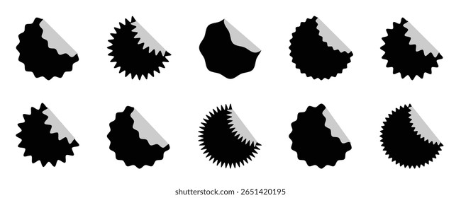 sticker, star zigzag label, trendy wavy edge promo black badges. mockup set, Sale price tag product badges, Abstract geometric shapes. sale discoint best price new product labels. 