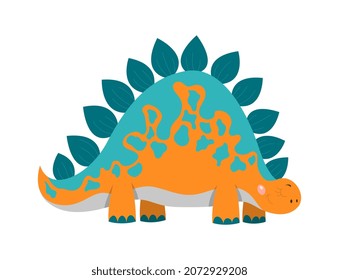 Sticker of stegosaurus. Paleontology, archeology, BC. Dinosaurs from jurassic period. Animals nature, mystical characters. School bag icons, wildlife, reptile. Cartoon flat vector illustration