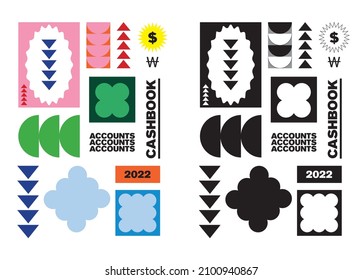 sticker. Stickers of various shapes. Household book available. illustrator. vector. various color. Black and white sticker.

