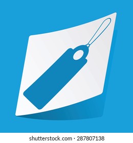 Sticker with string tag icon, isolated on blue