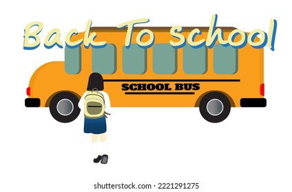 Sticker students go on a yellow school bus back to school, Business Presentation Vector Template use for decoration graphic resources isolated transparent background png