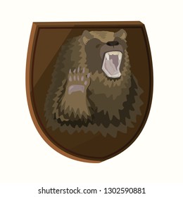 Sticker stuffed brown bear. Picture of a bear character threateningly raising and raising its paw.