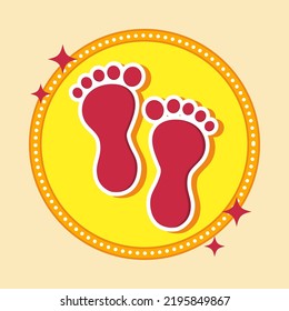 Sticker Style Barefoot Print Icon Or Symbol In Flat Style.